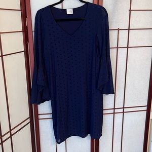 Siren Lily Navy Size Small Shift A-Line Lined Dress with Bell Sleeves in EUC